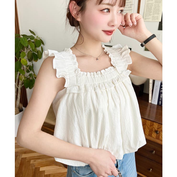 コットンワッシャーフリルショルダーバルーンシルエットノースリーブトップス | moment+ | 詳細画像24 