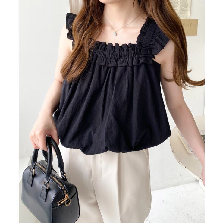 コットンワッシャーフリルショルダーバルーンシルエットノースリーブトップス | moment+ | 詳細画像4 