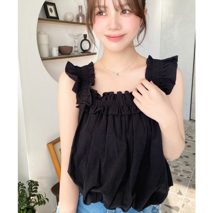 コットンワッシャーフリルショルダーバルーンシルエットノースリーブトップス | moment+ | 詳細画像6 