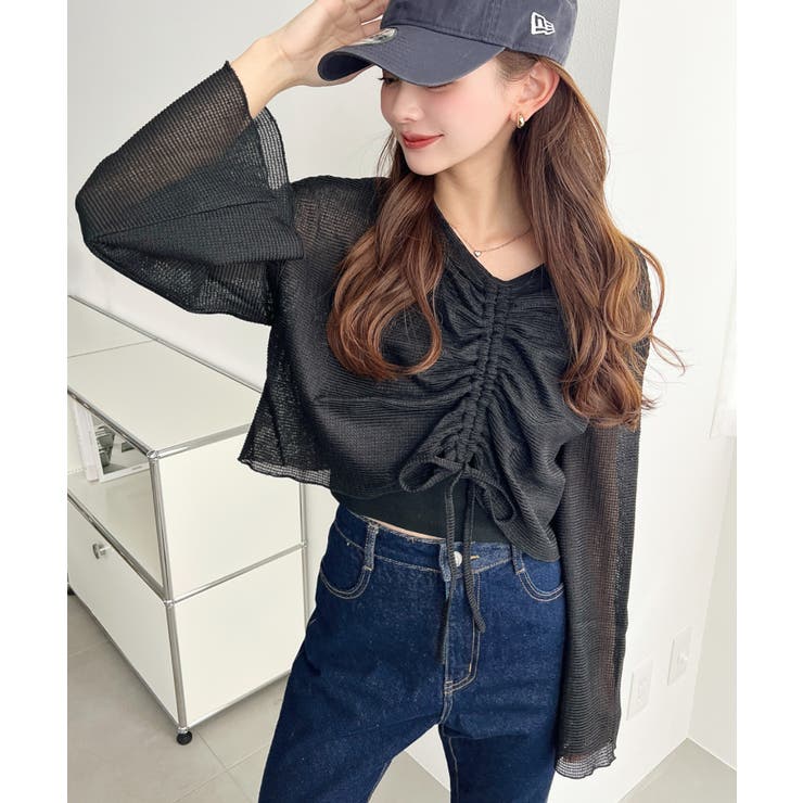 シアーボーダーフレアスリーブ長袖シャーリングプルオーバー | moment+ | 詳細画像17 