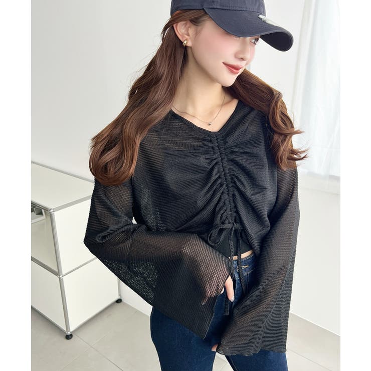 シアーボーダーフレアスリーブ長袖シャーリングプルオーバー | moment+ | 詳細画像19 