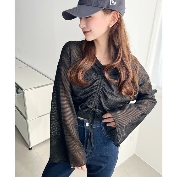 シアーボーダーフレアスリーブ長袖シャーリングプルオーバー | moment+ | 詳細画像21 