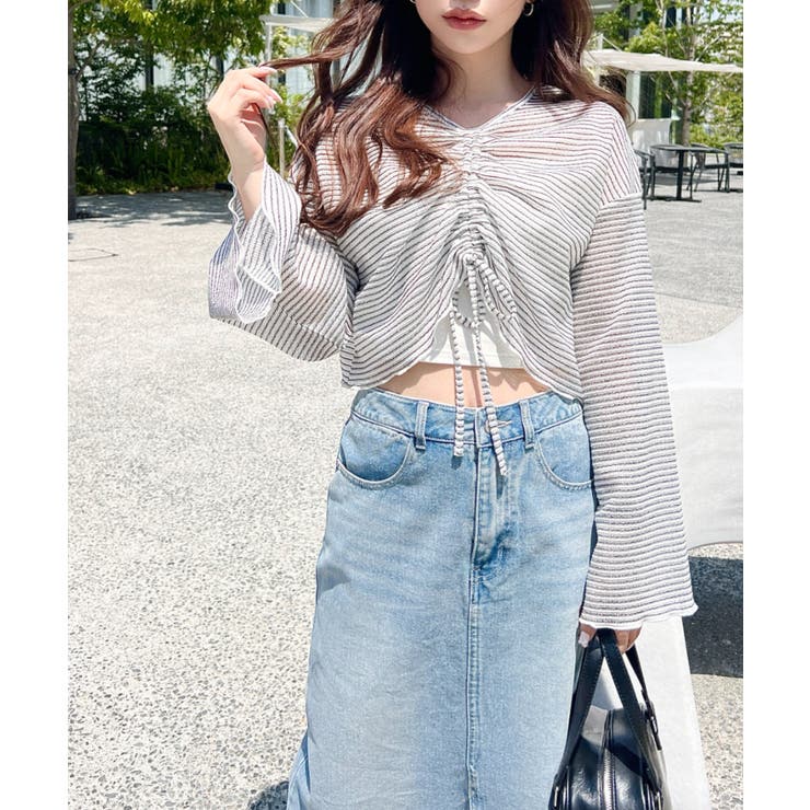 シアーボーダーフレアスリーブ長袖シャーリングプルオーバー | moment+ | 詳細画像8 