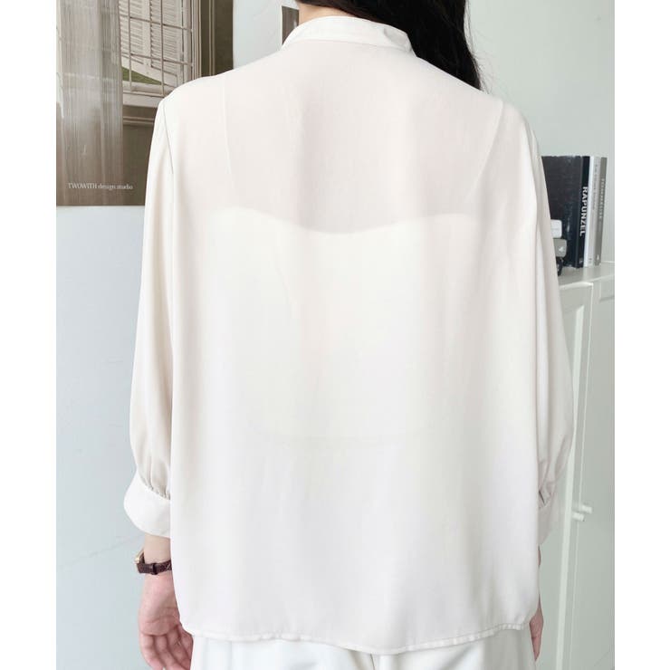 シフォンジョーゼットスタンドカラーフロントレースシャツ | moment+ | 詳細画像42 