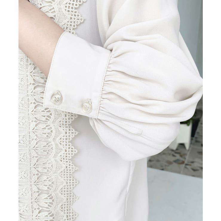 シフォンジョーゼットスタンドカラーフロントレースシャツ | moment+ | 詳細画像43 