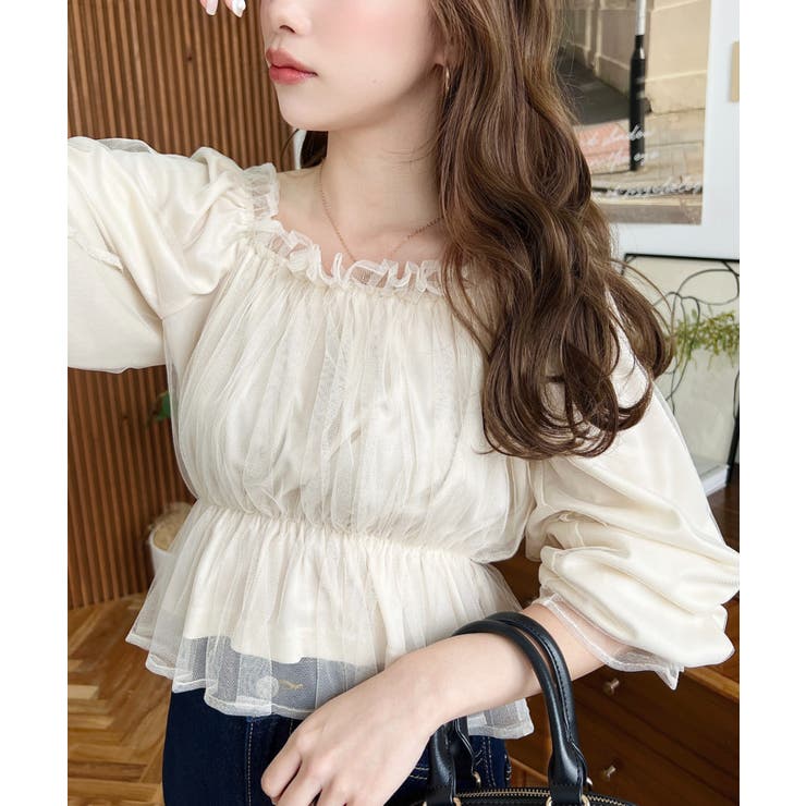 シャーリングレイヤードチュールトップ / Shirring Layered Tulle Top レディース セール】シャーリングレイヤードチュールトップ / Shirring