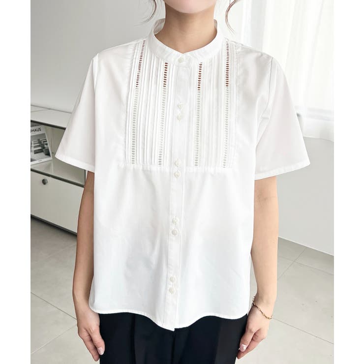 バンドカラー半袖ピンタックシャツ T/Cブロード  | moment+ | 詳細画像10 