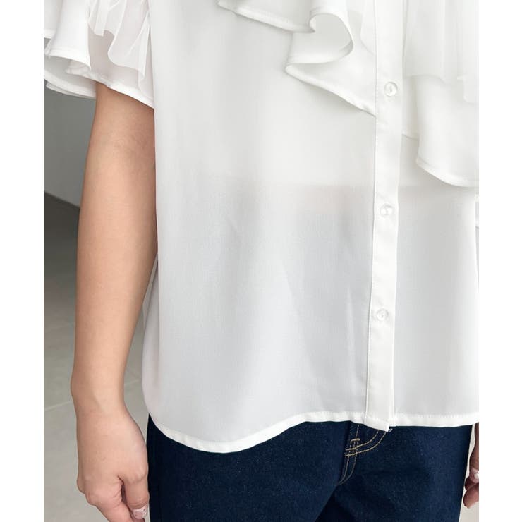 新品タグ付 日本未入荷 シフォンジョーゼット フリルブラウス M ブラック シフォンジョーゼット半袖ダブルフリルブラウス[品番：ERMW0000071