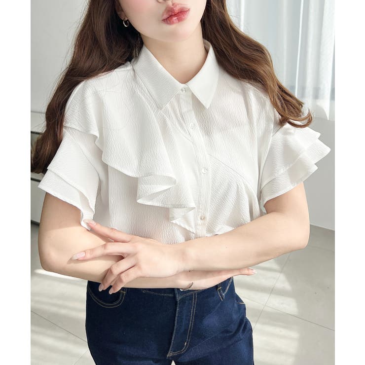 半袖フリルブラウス クレーププリーツ | moment+ | 詳細画像2 