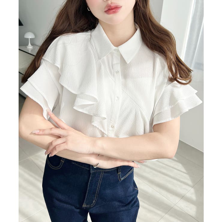 半袖フリルブラウス クレーププリーツ | moment+ | 詳細画像3 