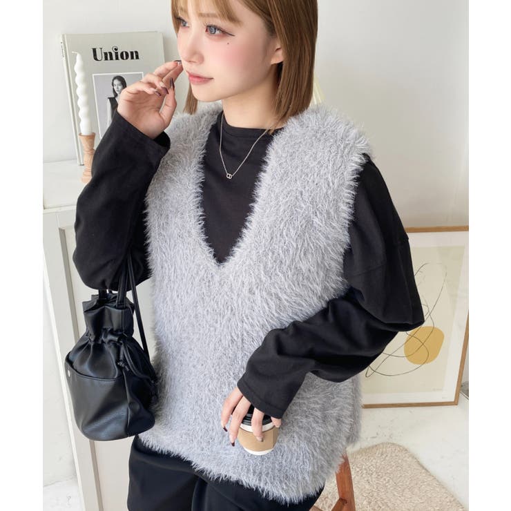 ラメフェザーVネックニットベスト | moment+ | 詳細画像13 