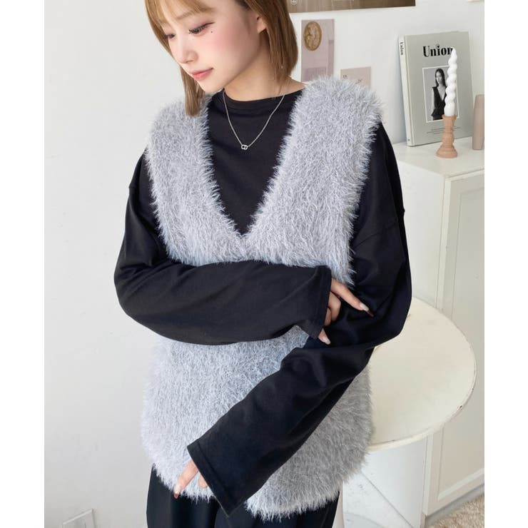 ラメフェザーVネックニットベスト | moment+ | 詳細画像14 