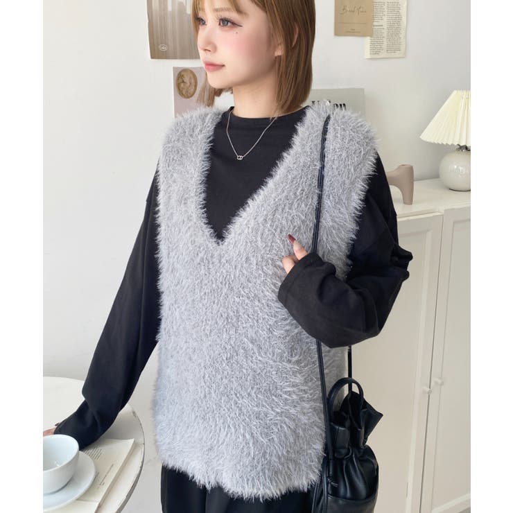 ラメフェザーVネックニットベスト | moment+ | 詳細画像15 