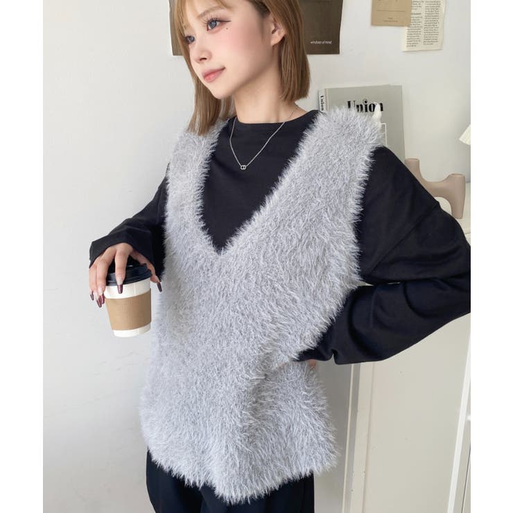 ラメフェザーVネックニットベスト | moment+ | 詳細画像16 