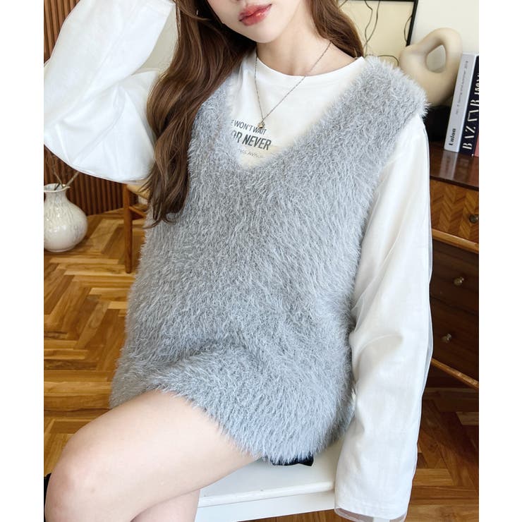 ラメフェザーVネックニットベスト | moment+ | 詳細画像17 