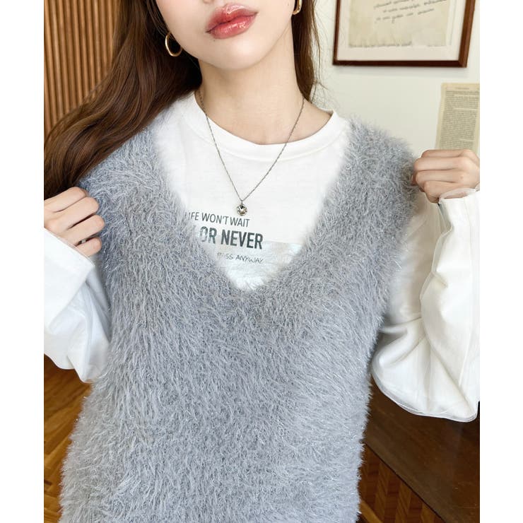 ラメフェザーVネックニットベスト | moment+ | 詳細画像18 