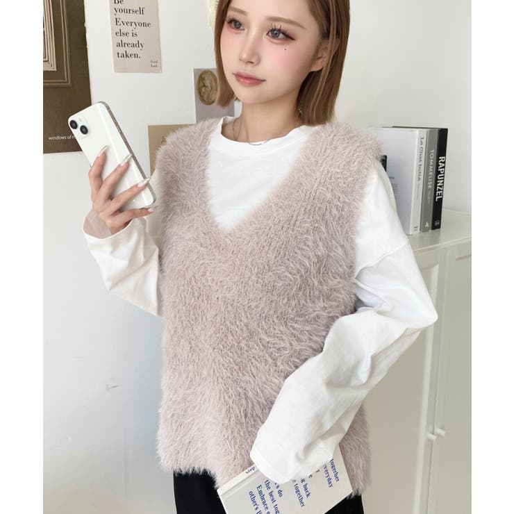 ラメフェザーVネックニットベスト | moment+ | 詳細画像2 