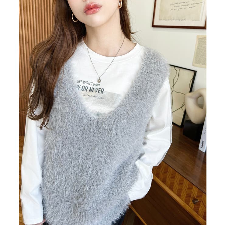 ラメフェザーVネックニットベスト | moment+ | 詳細画像21 