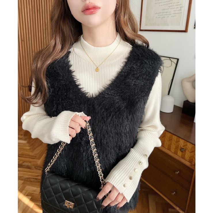 ラメフェザーVネックニットベスト | moment+ | 詳細画像23 