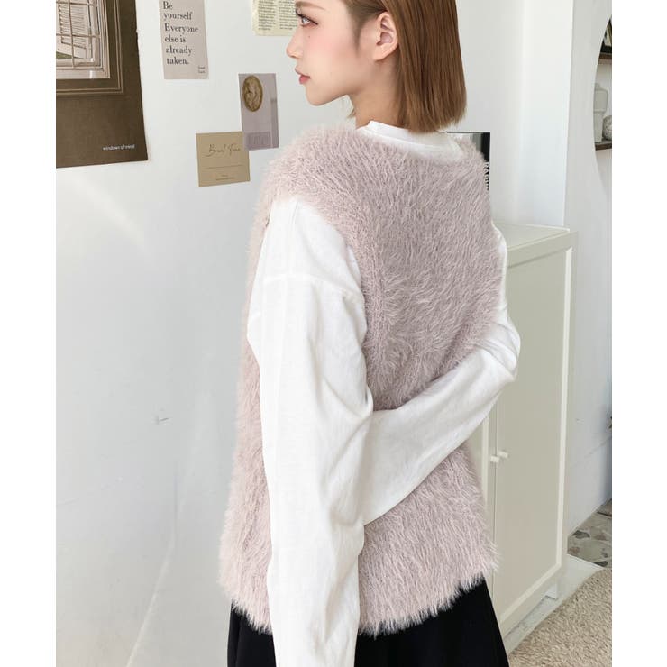 ラメフェザーVネックニットベスト | moment+ | 詳細画像3 