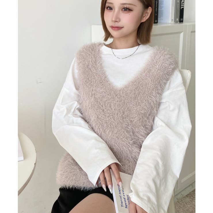 ラメフェザーVネックニットベスト | moment+ | 詳細画像4 