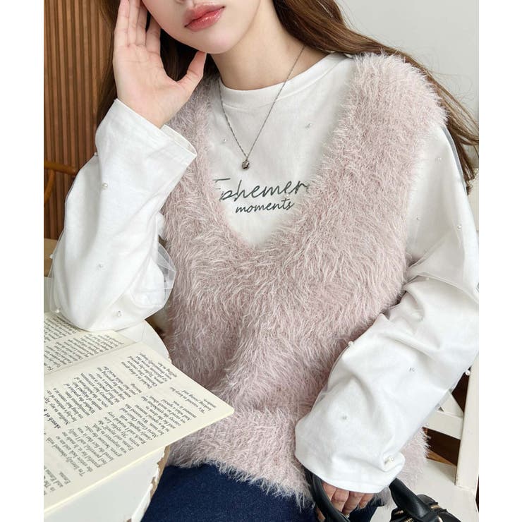 ラメフェザーVネックニットベスト | moment+ | 詳細画像5 