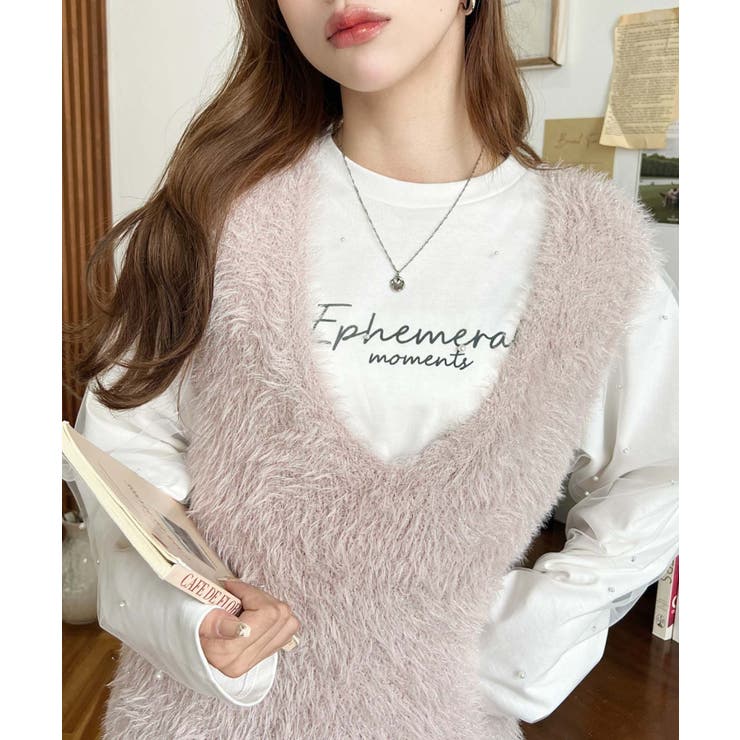 ラメフェザーVネックニットベスト | moment+ | 詳細画像6 