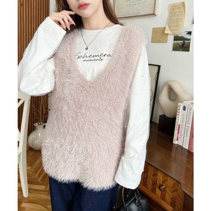 ラメフェザーVネックニットベスト | moment+ | 詳細画像7 