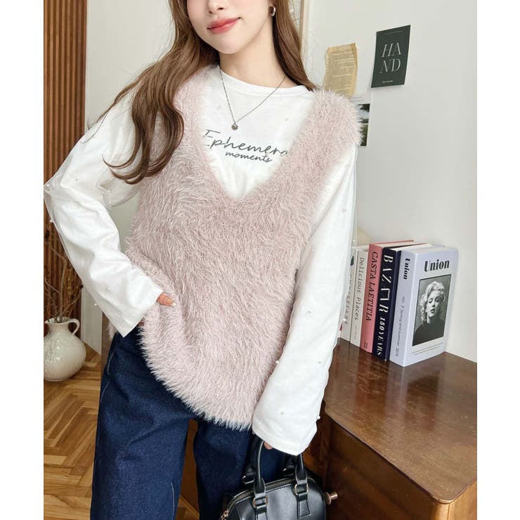 ラメフェザーVネックニットベスト | moment+ | 詳細画像8 