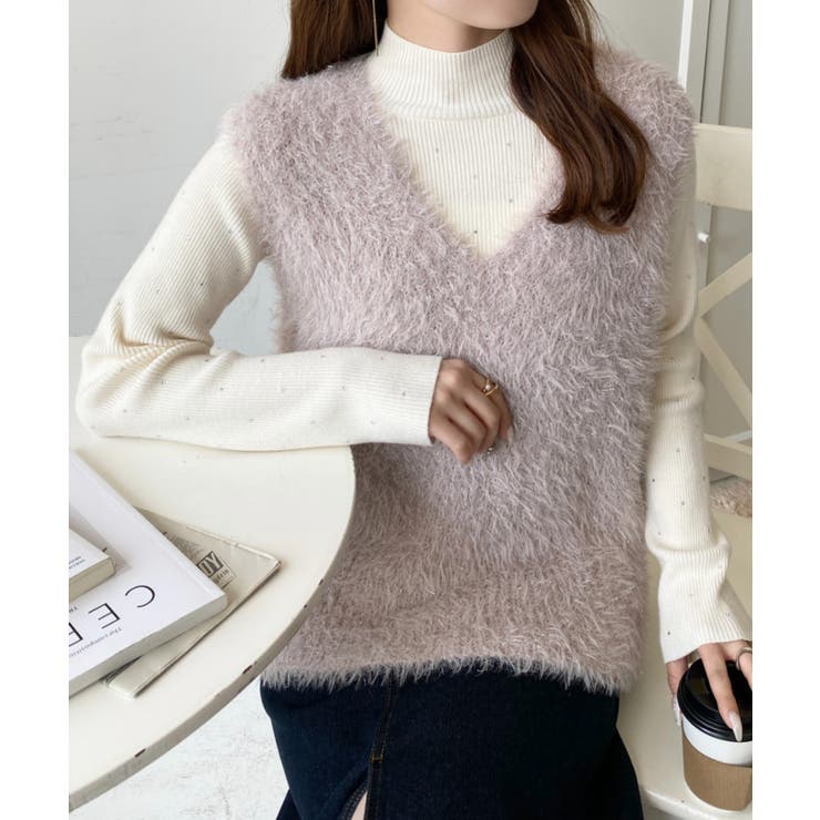 ラメフェザーVネックニットベスト | moment+ | 詳細画像9 