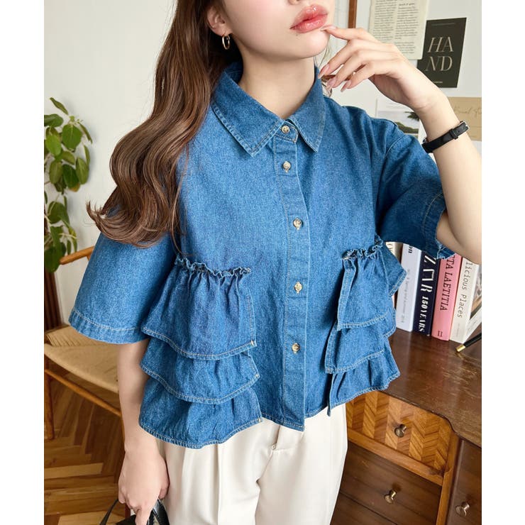 半袖ティアードフリルデニムシャツ | moment+ | 詳細画像12 