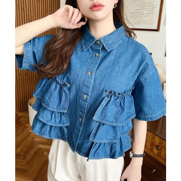 半袖ティアードフリルデニムシャツ | moment+ | 詳細画像13 