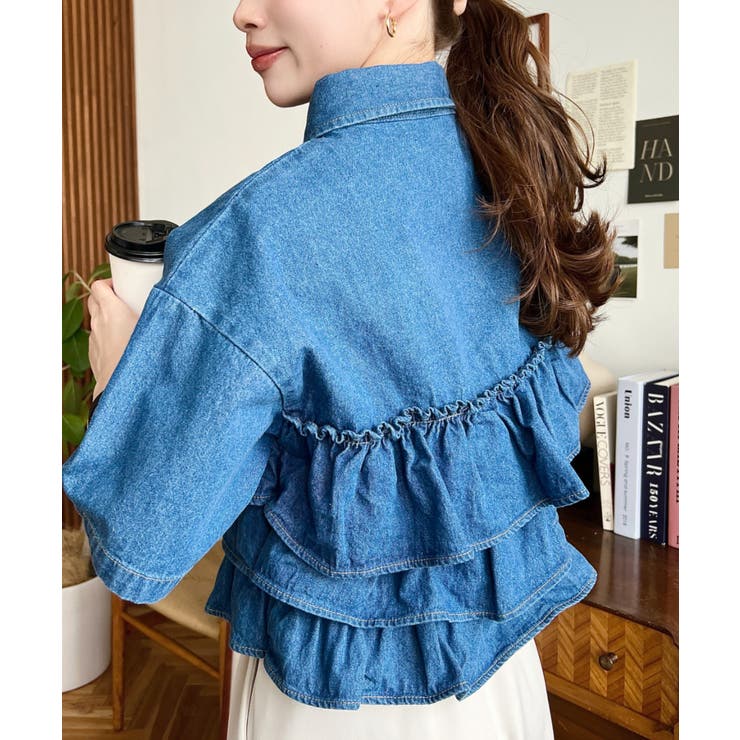 半袖ティアードフリルデニムシャツ | moment+ | 詳細画像14 