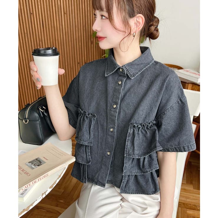 半袖ティアードフリルデニムシャツ | moment+ | 詳細画像17 