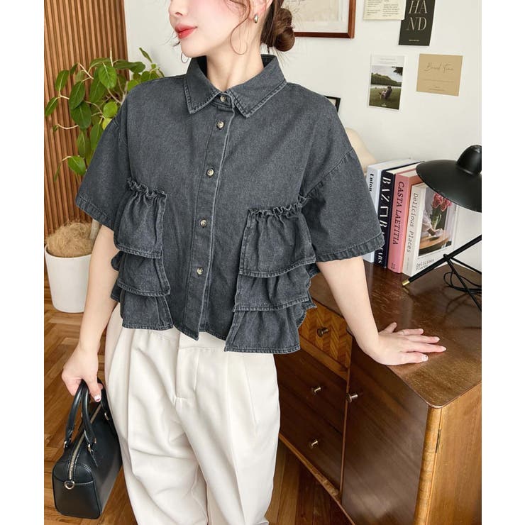 半袖ティアードフリルデニムシャツ | moment+ | 詳細画像18 