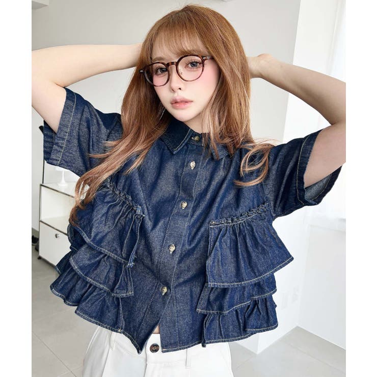 半袖ティアードフリルデニムシャツ | moment+ | 詳細画像3 