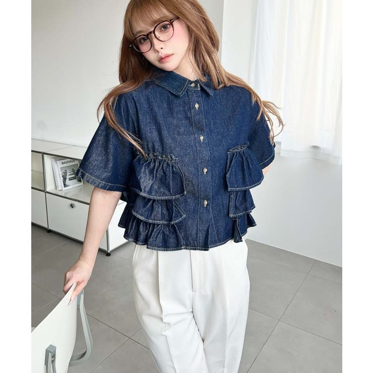 半袖ティアードフリルデニムシャツ | moment+ | 詳細画像4 