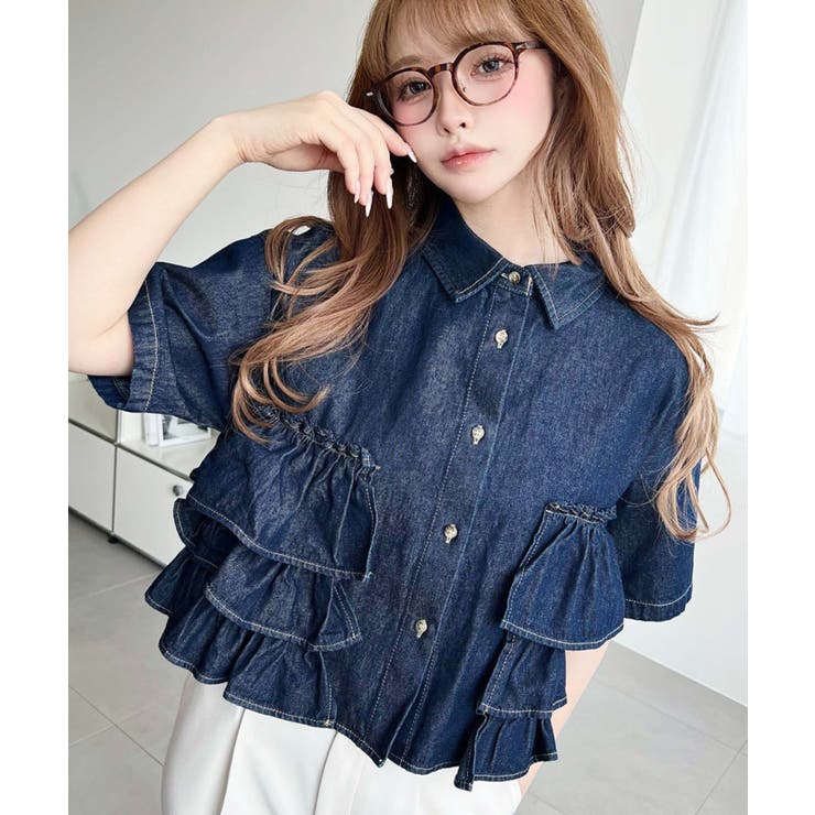 半袖ティアードフリルデニムシャツ | moment+ | 詳細画像5 