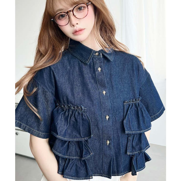 半袖ティアードフリルデニムシャツ | moment+ | 詳細画像6 