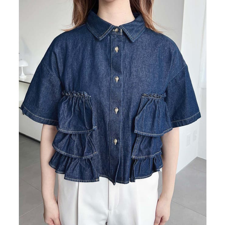 半袖ティアードフリルデニムシャツ | moment+ | 詳細画像7 