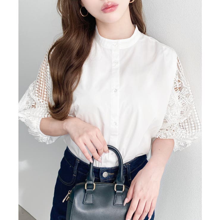 半袖レースブラウス T/Cブロード | moment+ | 詳細画像3 