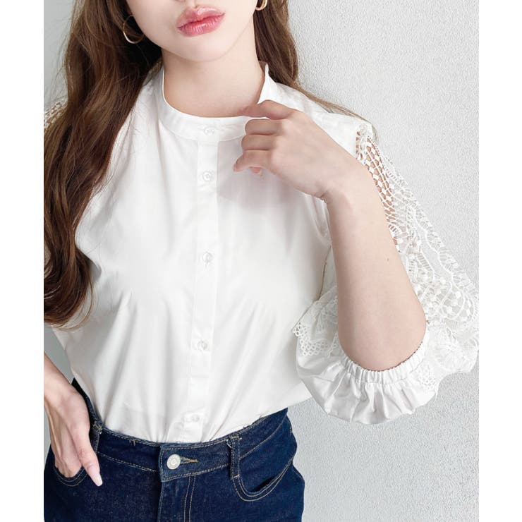 半袖レースブラウス T/Cブロード | moment+ | 詳細画像4 