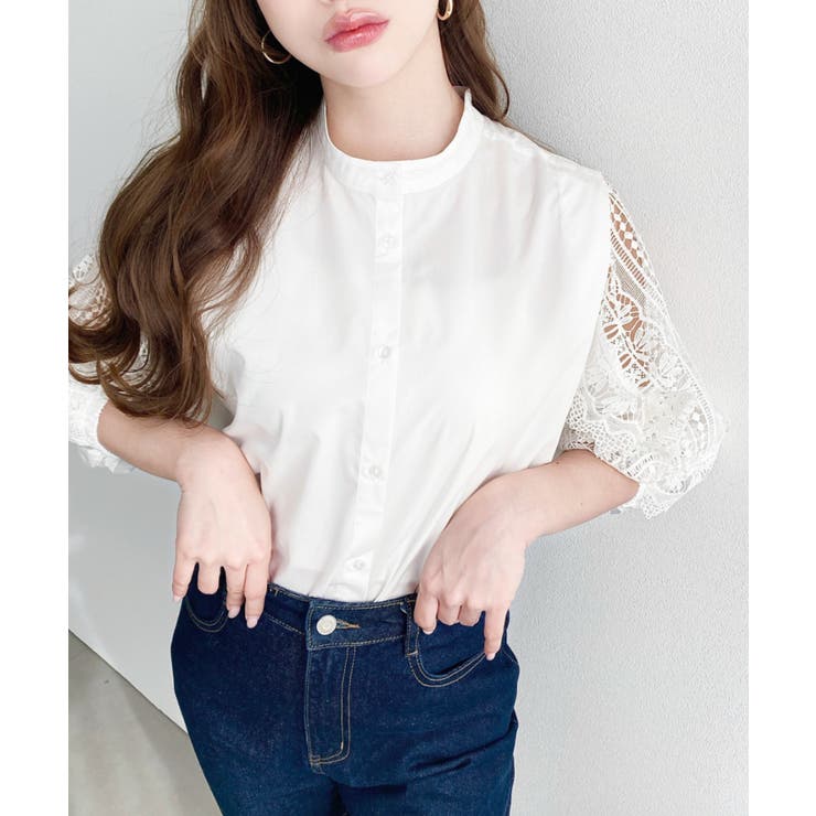 半袖レースブラウス T/Cブロード | moment+ | 詳細画像5 