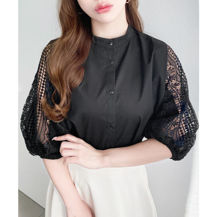 半袖レースブラウス T/Cブロード | moment+ | 詳細画像7 