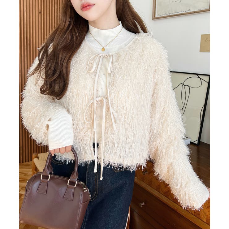 前後2WAYショート丈フリンジリボンカーディガン | moment+ | 詳細画像12 