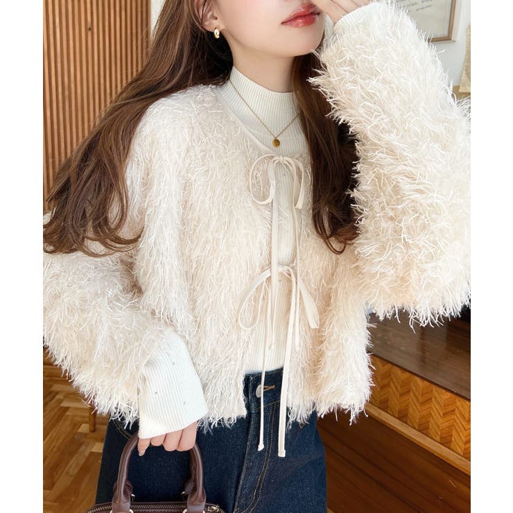 前後2WAYショート丈フリンジリボンカーディガン | moment+ | 詳細画像16 