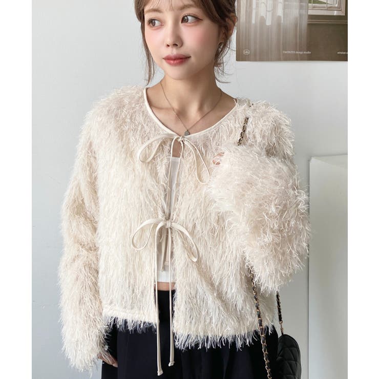 前後2WAYショート丈フリンジリボンカーディガン | moment+ | 詳細画像18 