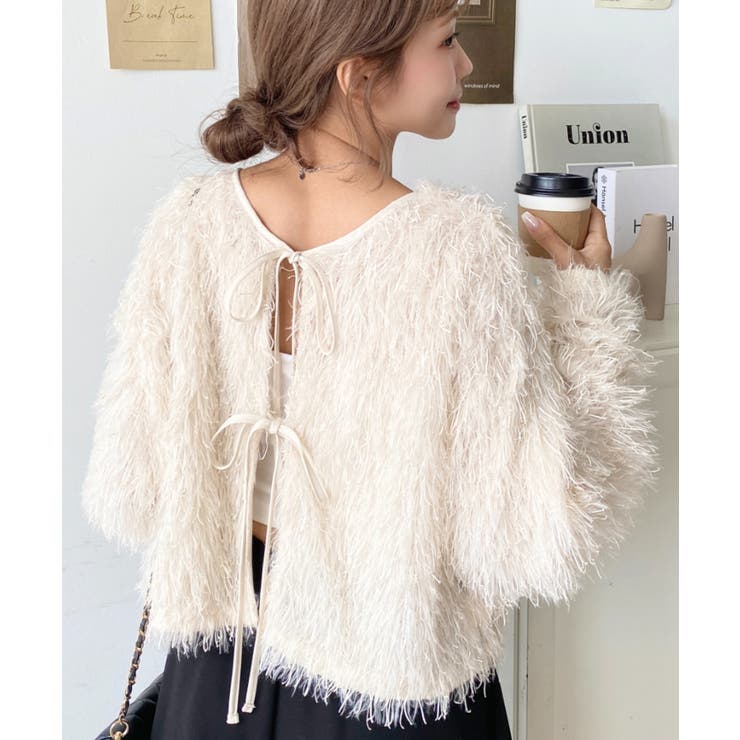 前後2WAYショート丈フリンジリボンカーディガン | moment+ | 詳細画像21 