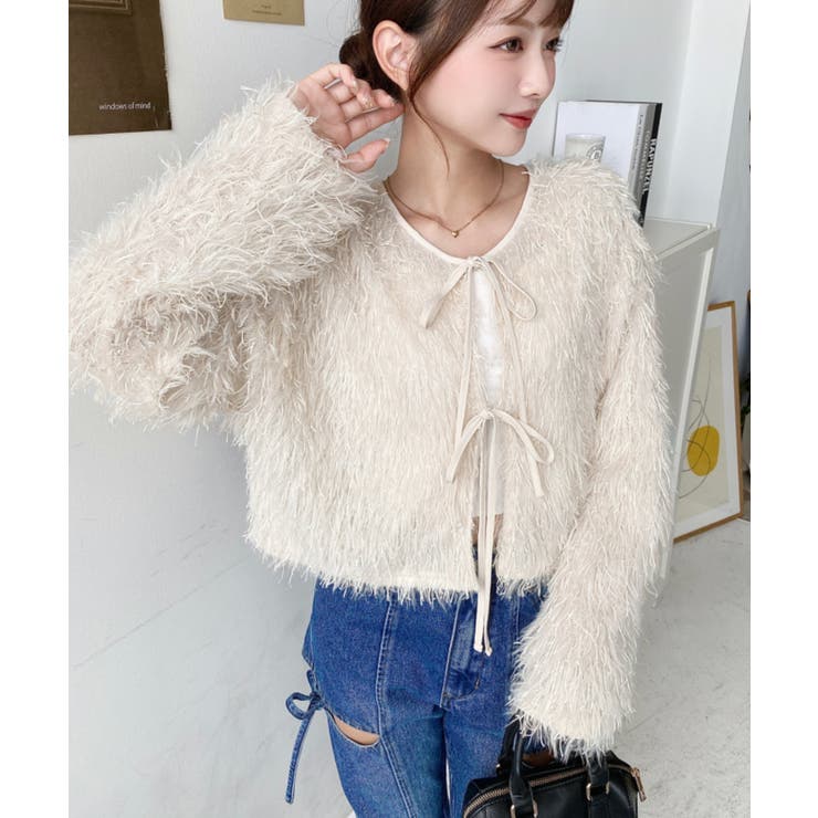 前後2WAYショート丈フリンジリボンカーディガン | moment+ | 詳細画像23 