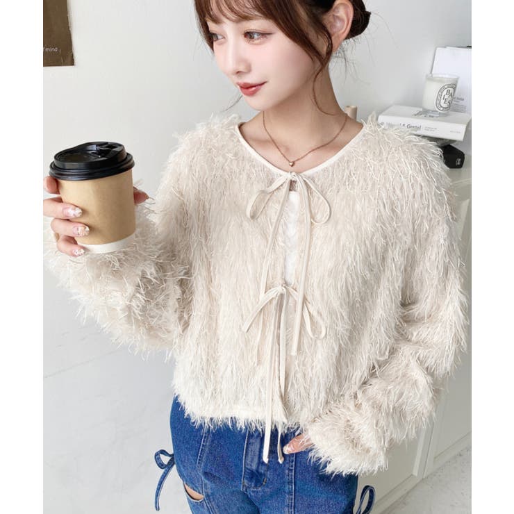 前後2WAYショート丈フリンジリボンカーディガン | moment+ | 詳細画像24 